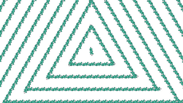 Geometric winter background with christmas trees arranged in concentric triangle frames on white background