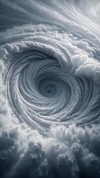Dramatic Swirling Cloud Vortex Formation in Varied Shades of Gray and White