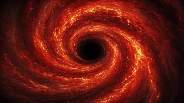Dramatic Swirling Red and Orange Cosmic Vortex Surrounding a Black Hole in Space
