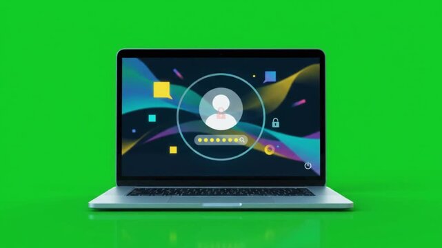 Laptop User Account Security Lock Animation on Green Screen
