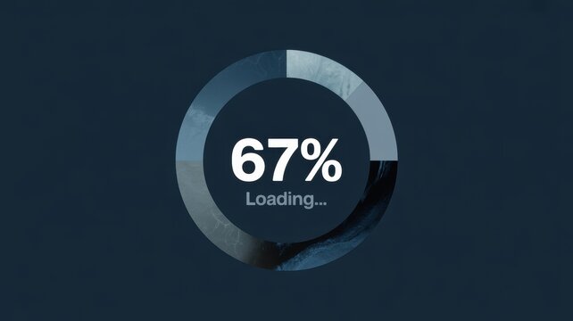 Abstract Loading Icon Progress Circle with Percentage Text on Dark Blue Gradient Background