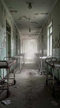 Abandoned Hospital Corridor with Eerie Light.