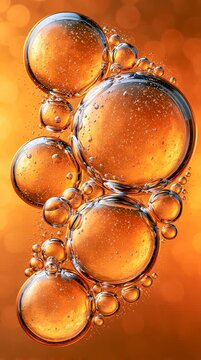 Frozen bubbles in clear ice with golden Christmas lights, macro winter abstract, vertical video