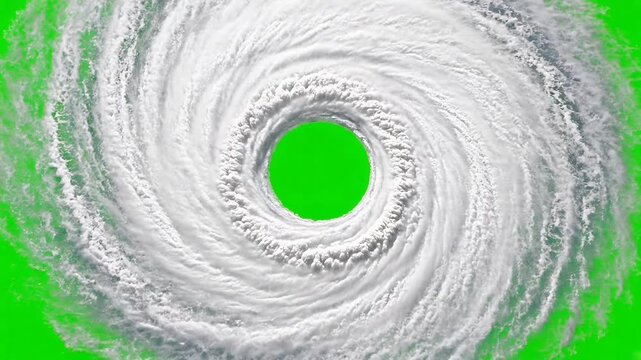 Dynamic Swirling Hurricane Formation Against Green Background