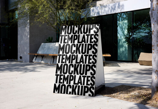 Mockup Of Customizable A-Frame Sandwich Board Sign Outdoors