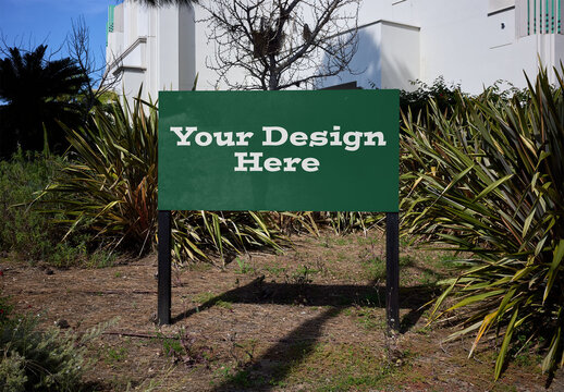 Mockup Of Customizable Outdoor Sign In Garden Setting