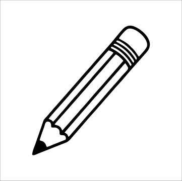 Pencil with eraser line icon, isolated vector illustration for writing, drawing, and sketching