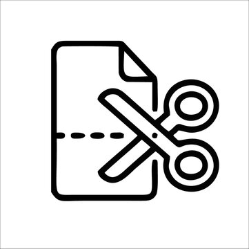 Cut document line icon with scissors, vector illustration of coupon, discount, or paper cutting concept
