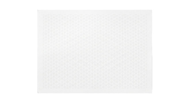 White sheet of paper with a subtle dotted isometric grid pattern, isolated on a clean white background
