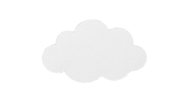 Simple white cloud shape cut from textured paper, centrally placed on a clean white background with soft lighting
