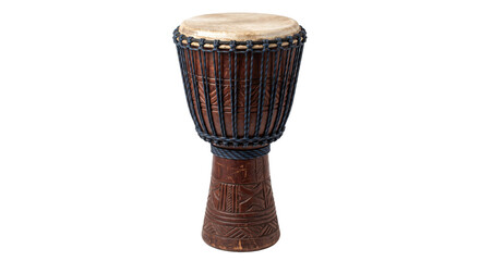 Naklejka na ściany i meble Traditional African djembe drum with carved wooden body and rawhide head, isolated on a clean white background
