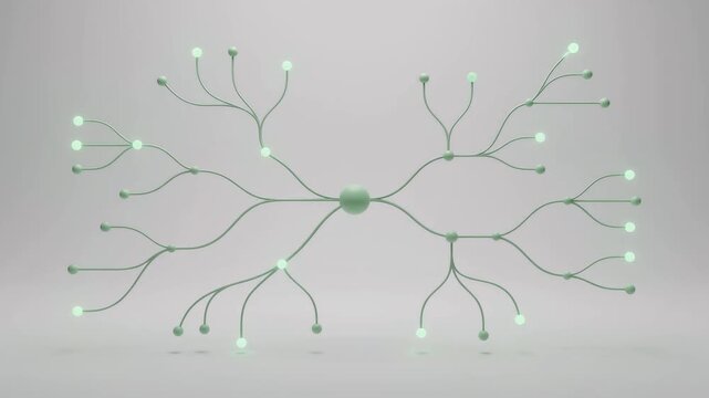 An executive decision tree growth animation expanding outward with glowing nodes, symbolizing strategic business planning, mind mapping, corporate network branching, and structured problem solving.