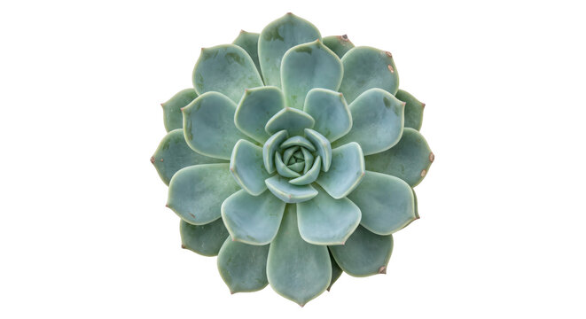 Beautiful green succulent plant with thick fleshy leaves arranged in a perfect rosette pattern, isolated on a clean white background