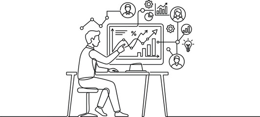 Fototapeta premium Business analytics concept person analyzing charts on computer screen