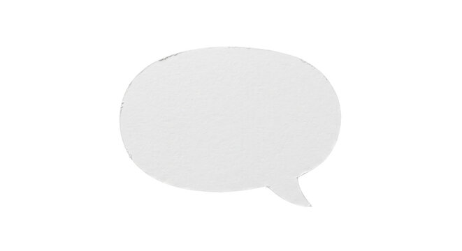 Single white paper speech bubble with a rough, torn edge is centered on a clean white background