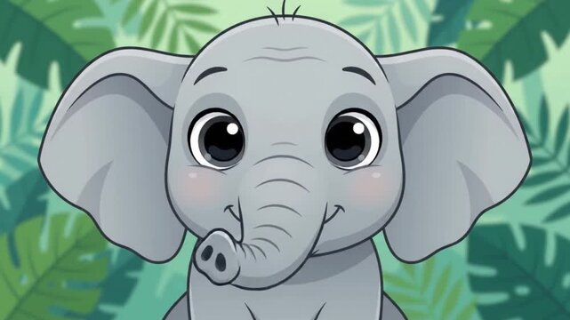 Baby elephant cartoon character with various facial expressions