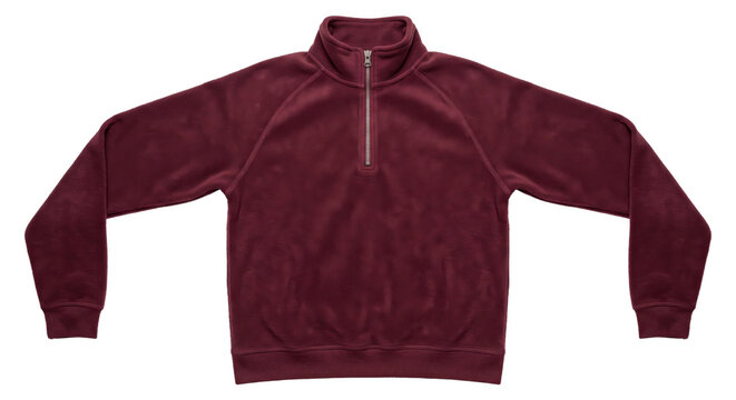 Comfortable maroon fleece quarter-zip sweatshirt with a silver zipper and ribbed cuffs, presented flat on a clean white background