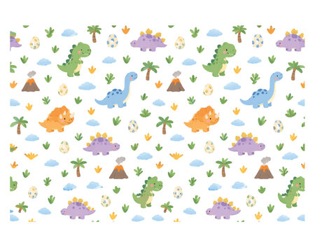 seamless pattern with cute dinosaurus