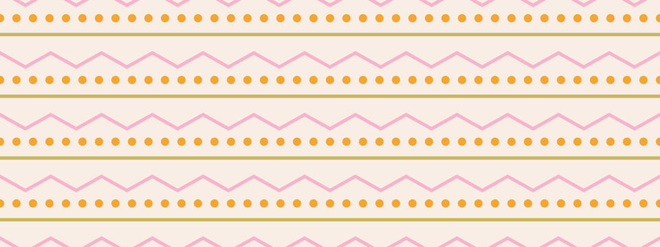 Baby zigzag seamless pattern with blue chevron lines and polka dots. Playful kid bg for decor, textiles or gift wrapping.