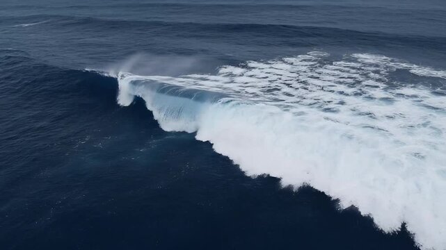 Majestic Ocean Waves Crashing Against The Shore Creating Dynamic Foam Pattern In Clear Blue Water