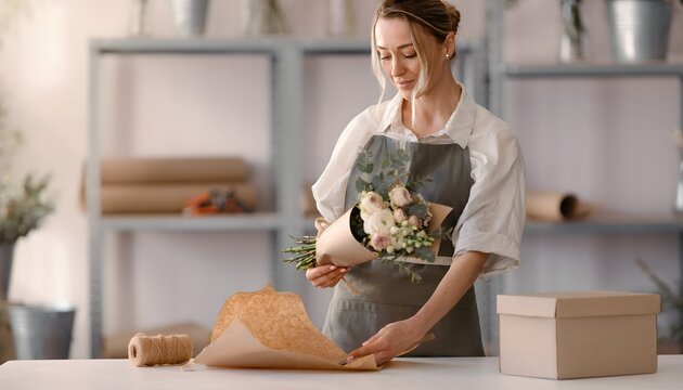 Mujer preparando masa con harina sobre una encimera de cocina