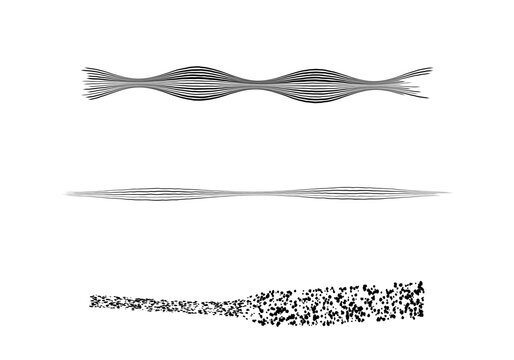 Three vector brush stroke designs with pulsed open rake, twin pressure wiry liner, stepped granular roller textures
