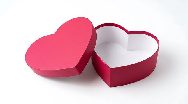 Open red heart shaped gift box isolated on a white background
