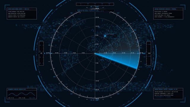 Scientific deep space radio astronomy radar interface featuring slow celestial sweep light year telemetry markers and advanced signal