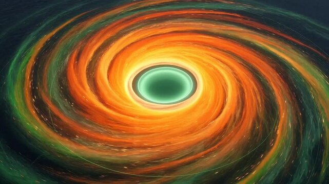 Mesmerizing Spiral Galaxy with Vibrant Orange and Green Hues and Glowing Center