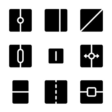 Minimalist black square icon set featuring various geometric alignment and layout symbols for user interface design