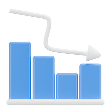 3D Blue Bar Chart with Downward Arrow Financial Loss Icon