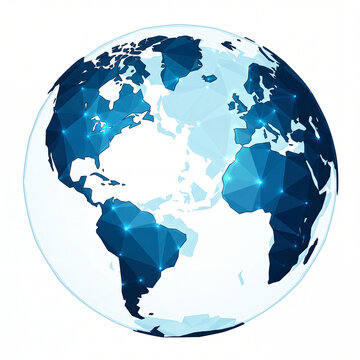 Digital blue low poly globe showing global network connectivity