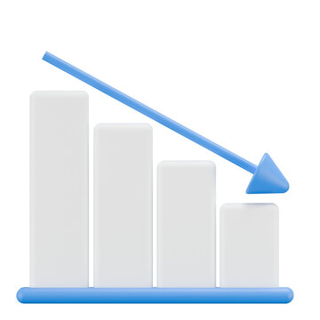 3D Bar Chart with Downward Arrow showing Financial Loss and Recession