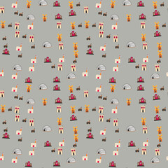 Seamless pattern of stylized buildings and structures © qodir
