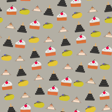 Seamless pattern of stylized cakes and tiered shapes