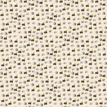 Stylized buildings and igloos seamless pattern