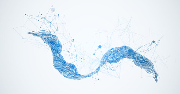Abstract vector illustration of blue wireframe mesh and plexus network.