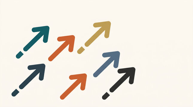 Colorful arrows pointing upward on cream background