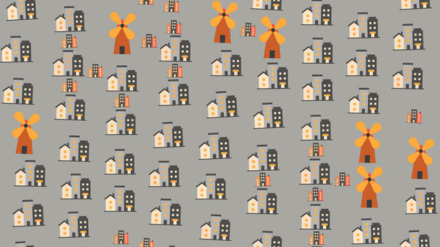 Stylized Buildings and Windmills Pattern