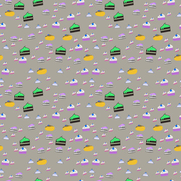 Stylized cakes and pastries seamless pattern
