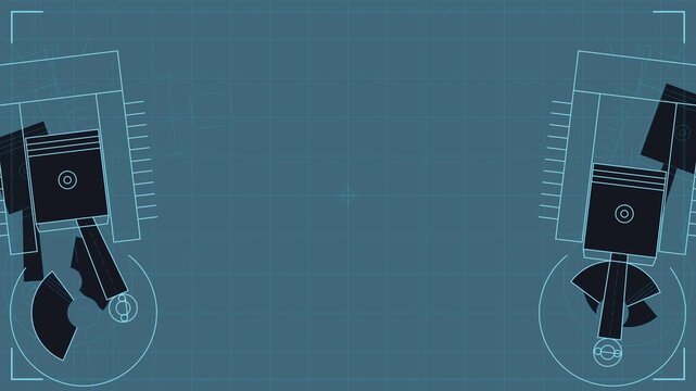 Technical schematic animation of rotating engine pistons