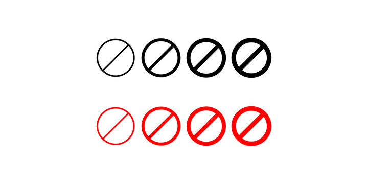 Collection of red and black forbidden signs with cross lines, universal no entry or stop symbols.