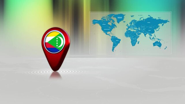 Comoros World Map Pin Location Background Loop 4k