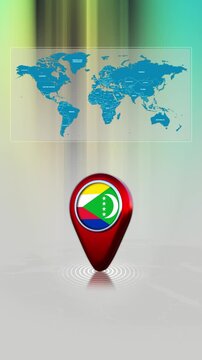 Comoros World Map Pin Location Background Loop Vertical