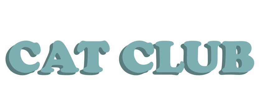 Calm teal letters spell out "CAT CLUB" with soft shadow. Cat Club 3d text with reflection