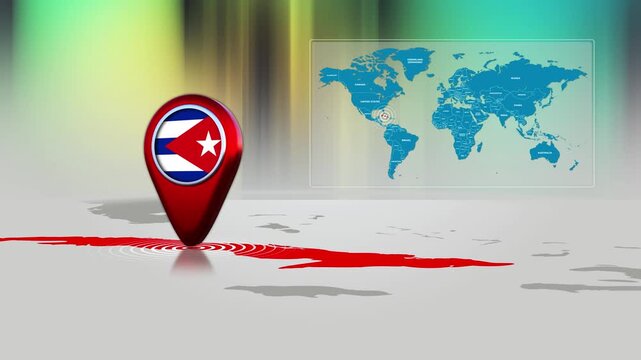 Cuba World Map Pin Location Background Loop 4k