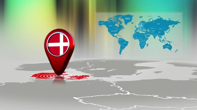 Denmark World Map Pin Location Background Loop 4k