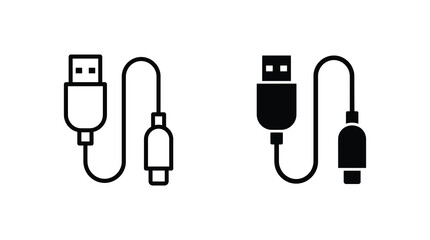 Fototapeta premium Usb cable icon set in outline and solid style for digital connectivity