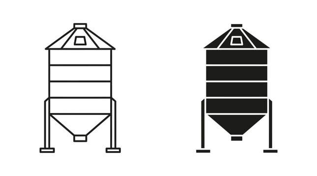 Grain silo icon in outline and solid style vector illustration