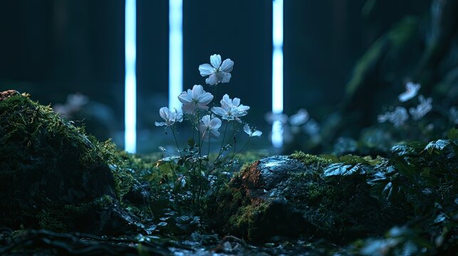 Enchanting Bioluminescent Flowers Bloom in a Mystical Forest.